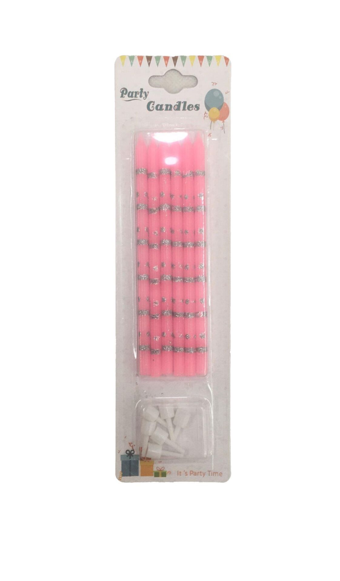 MUM SİMLİ ÇİZGİLİ PUANLI GÜMÜŞ PEMBE 13 CM 6 LI