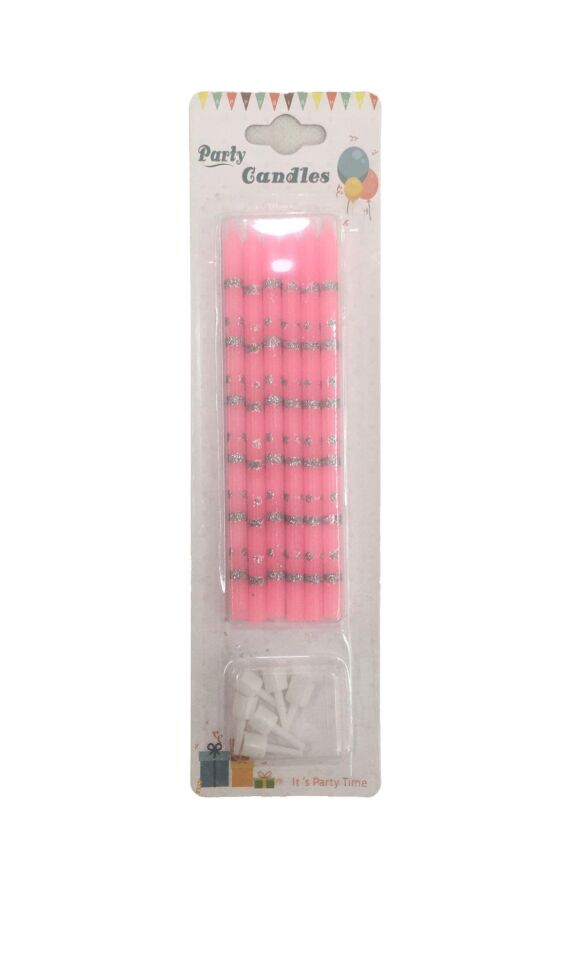 MUM SİMLİ ÇİZGİLİ PUANLI GÜMÜŞ PEMBE 13 CM 6 LI