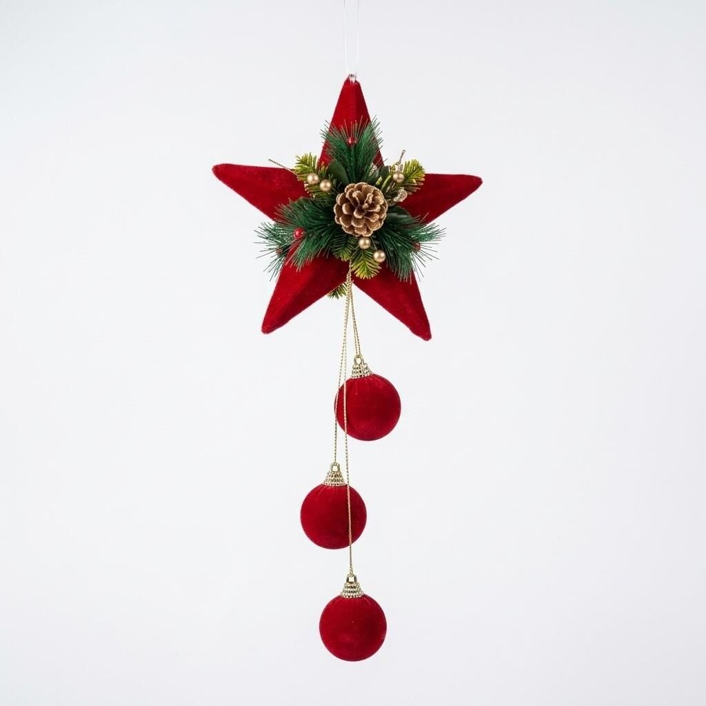 NOEL DEKORASYON KAPI SÜSÜ KIRMIZI YILDIZ 88*32 CM