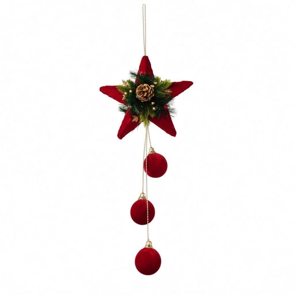 NOEL DEKORASYON KAPI SÜSÜ KIRMIZI YILDIZ 88*32 CM