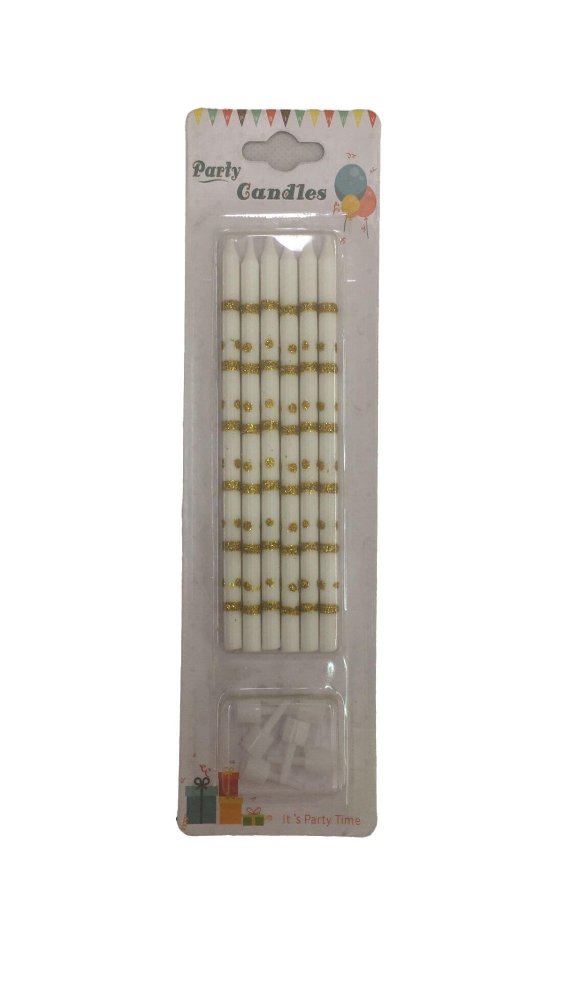 MUM SİMLİ ÇİZGİLİ PUANLI ALTIN BEYAZ 13 CM 6 LI