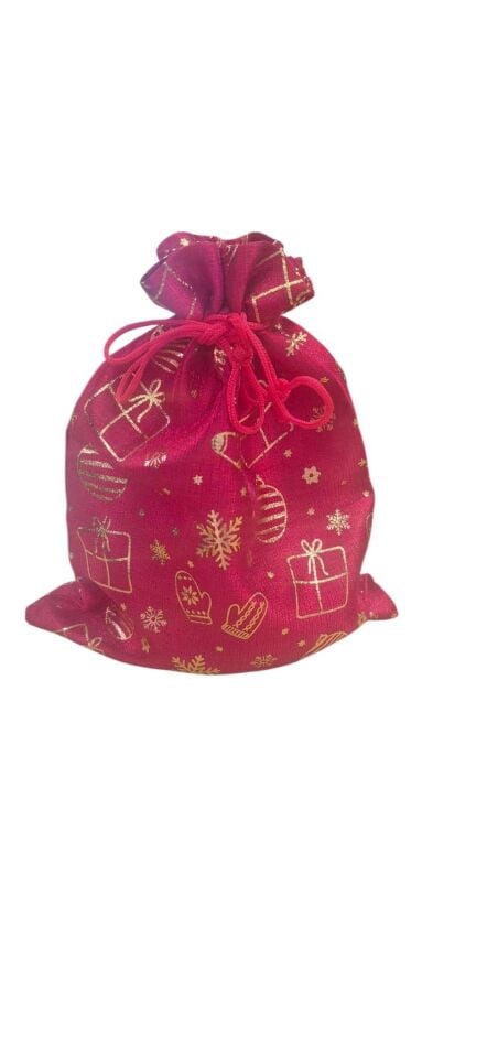 SATEN KESE YILBAŞI MOTİFLİ 13*18 CM KIRMIZI  12 Lİ