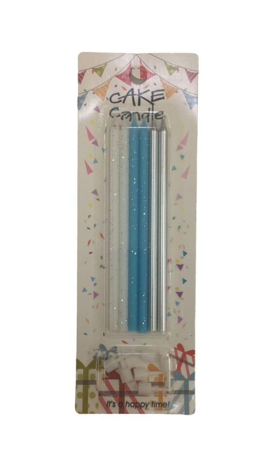 MUM ÇUBUK SİMLİ BEYAZ MAVİ GÜMÜŞ 13 CM 6 LI