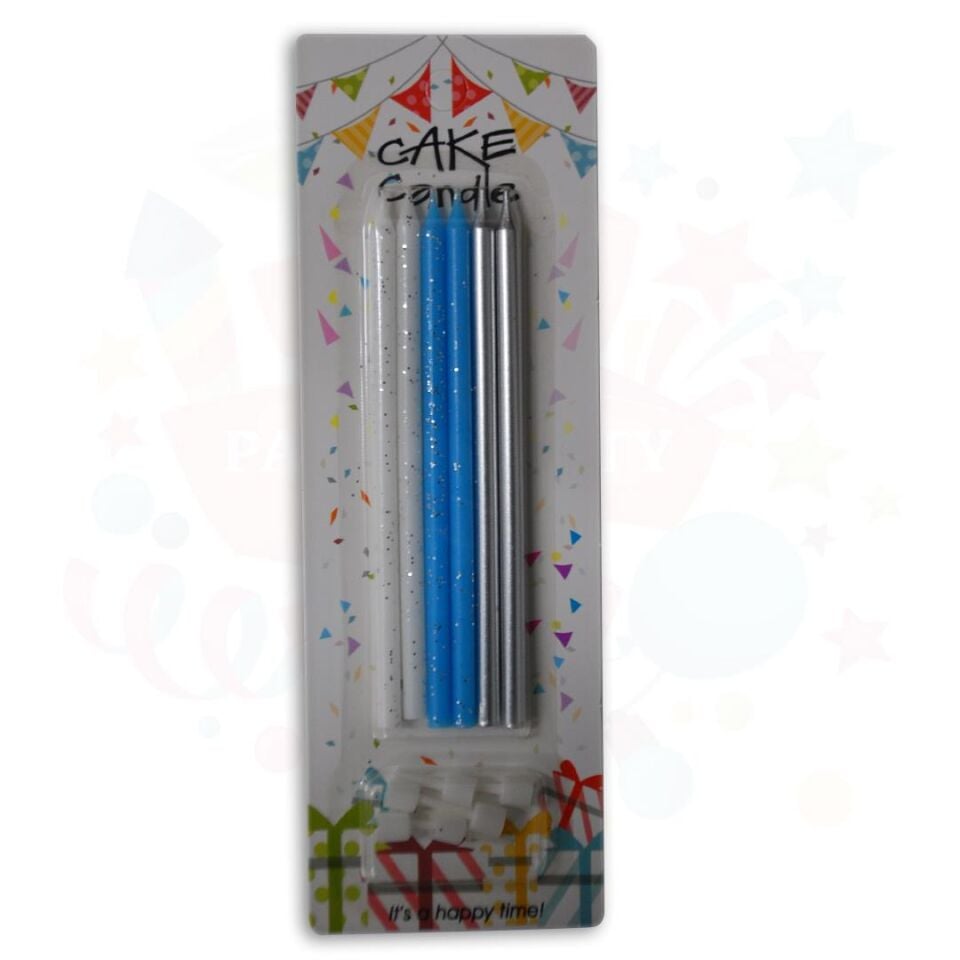 MUM ÇUBUK SİMLİ BEYAZ MAVİ GÜMÜŞ 13 CM 6 LI