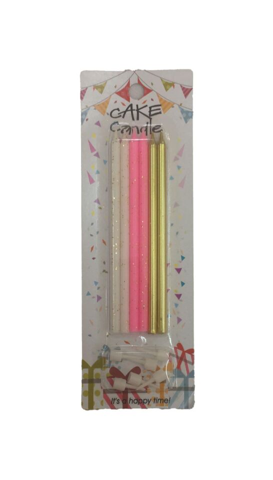 MUM ÇUBUK SİMLİ BEYAZ PEMBE ALTIN 13 CM 6 LI