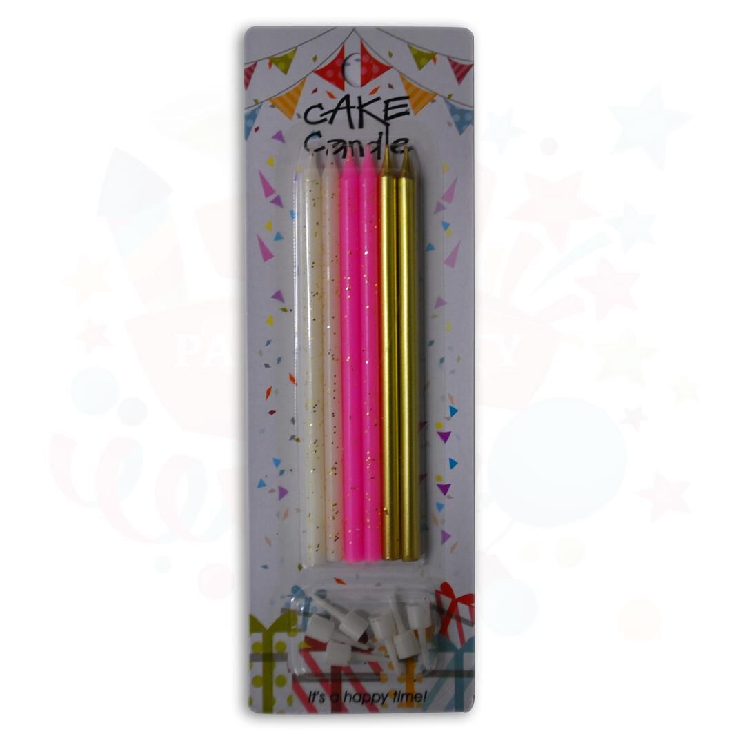 MUM ÇUBUK SİMLİ BEYAZ PEMBE ALTIN 13 CM 6 LI