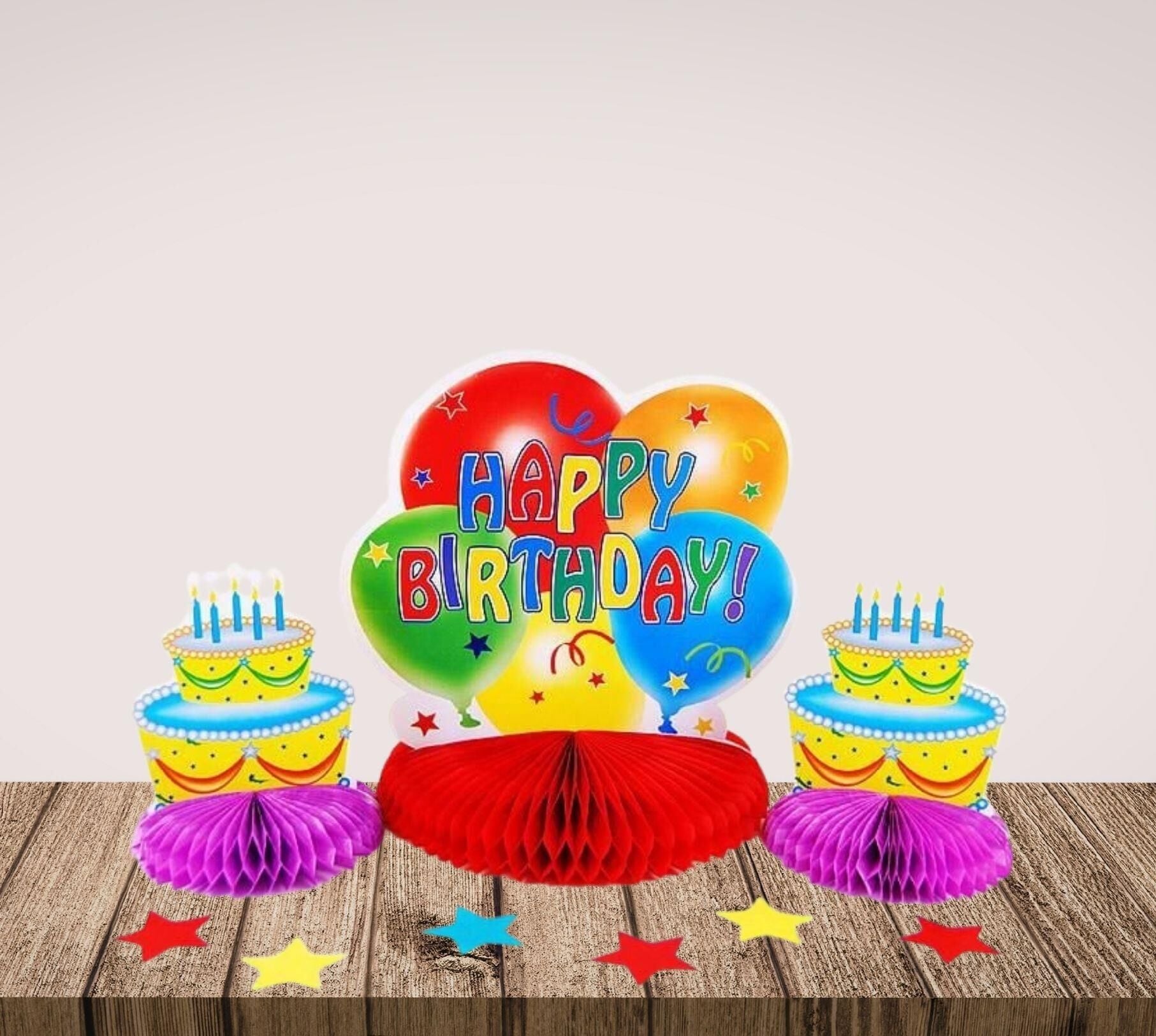 KAĞIT SÜS MASA ORTA SÜSÜ PETEKLİ HAPPY SET