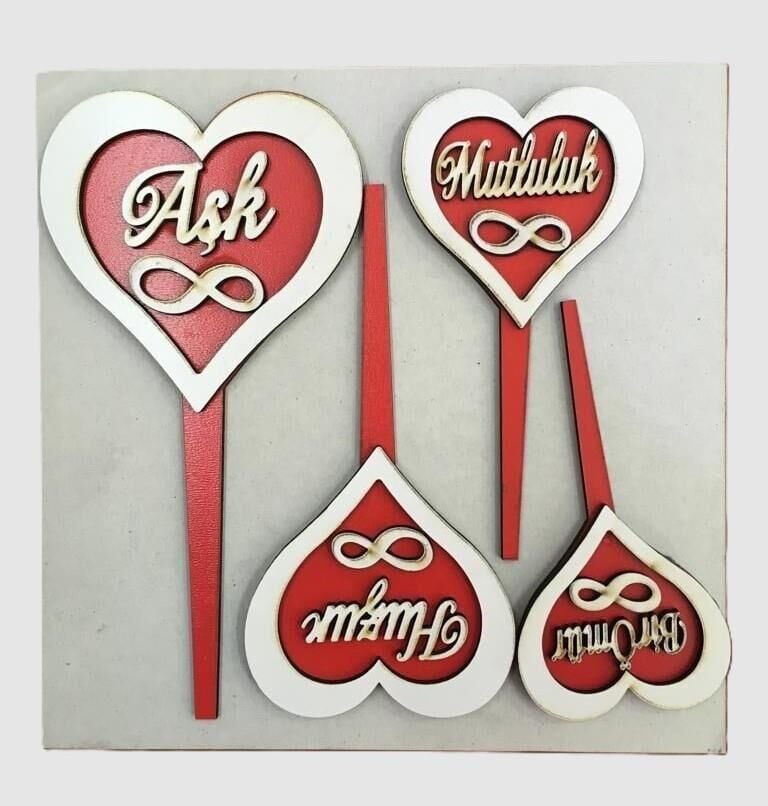 AHŞAP ÇUBUKLU KALP 4 LÜ