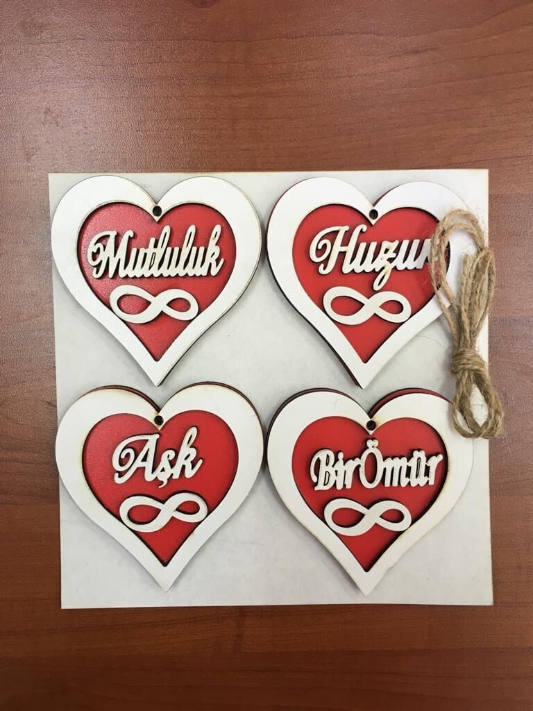 AHŞAP KALP 4 LÜ DİLEK