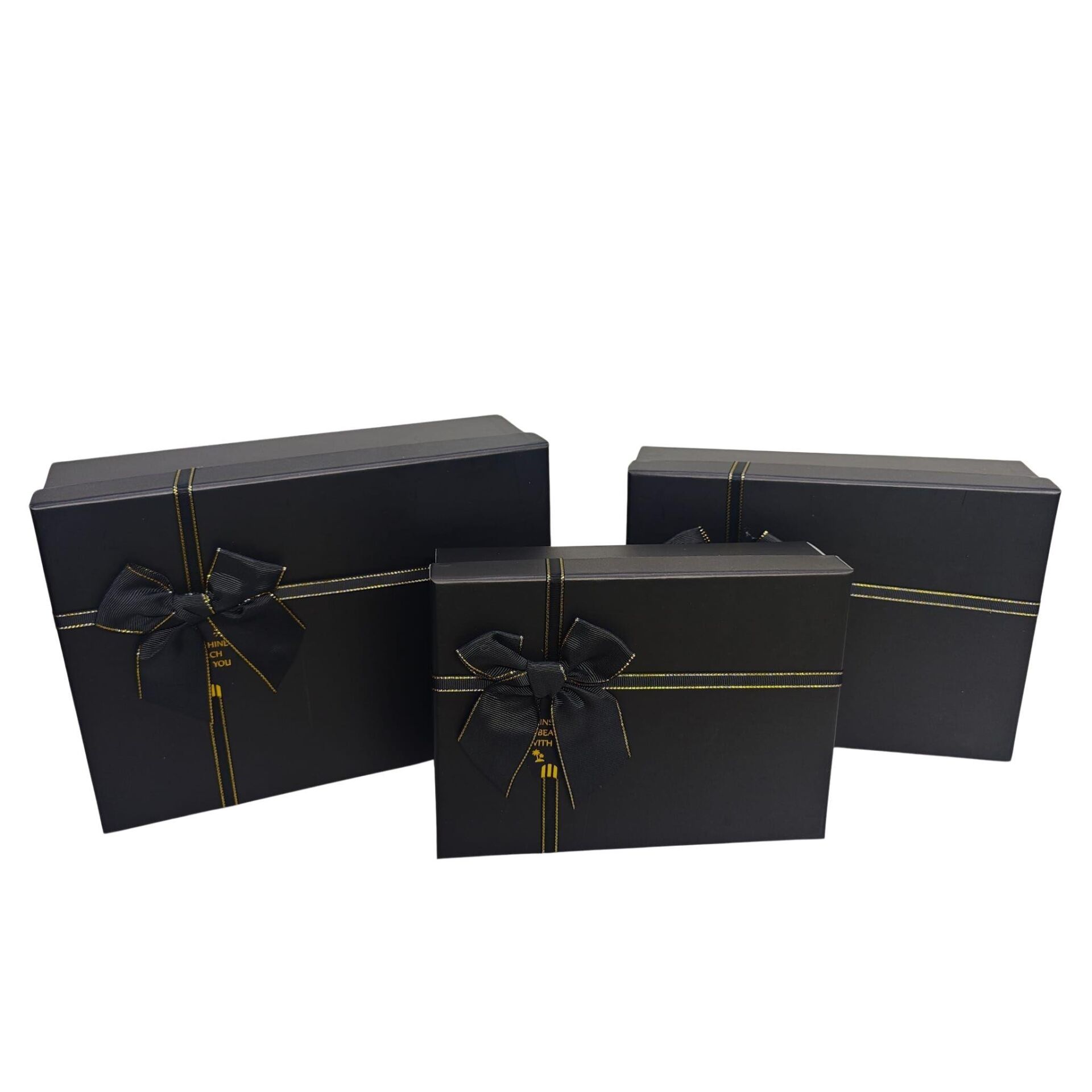 KUTU DİKDÖRTGEN SİMLİ KURDELELİ SİYAH 29*21*9 3 LÜ