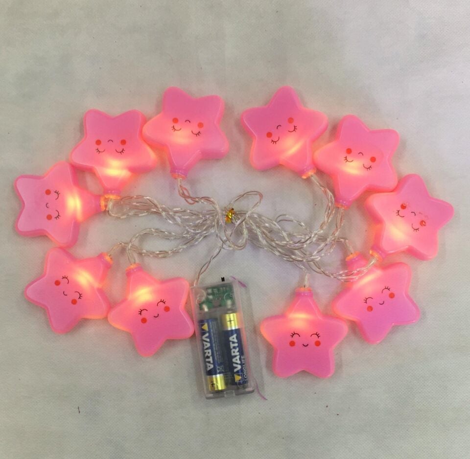 IŞIK PİLLİ LED GÜNIŞIĞI PEMBE YILDIZLI 10 LU