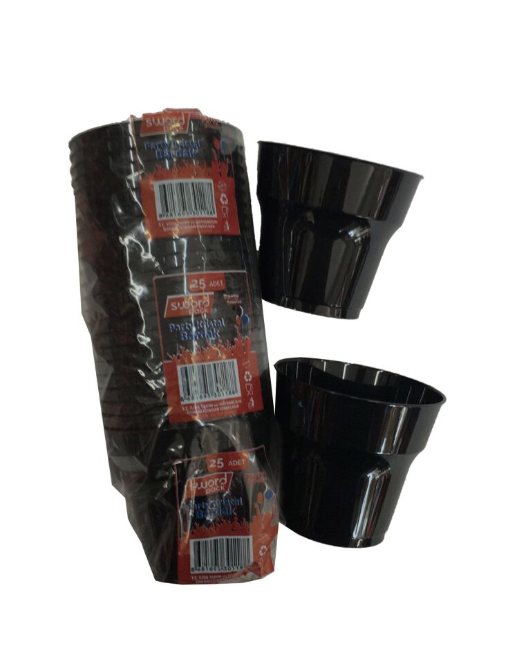 BARDAK PLASTİK KRİSTAL SİYAH 25Lİ