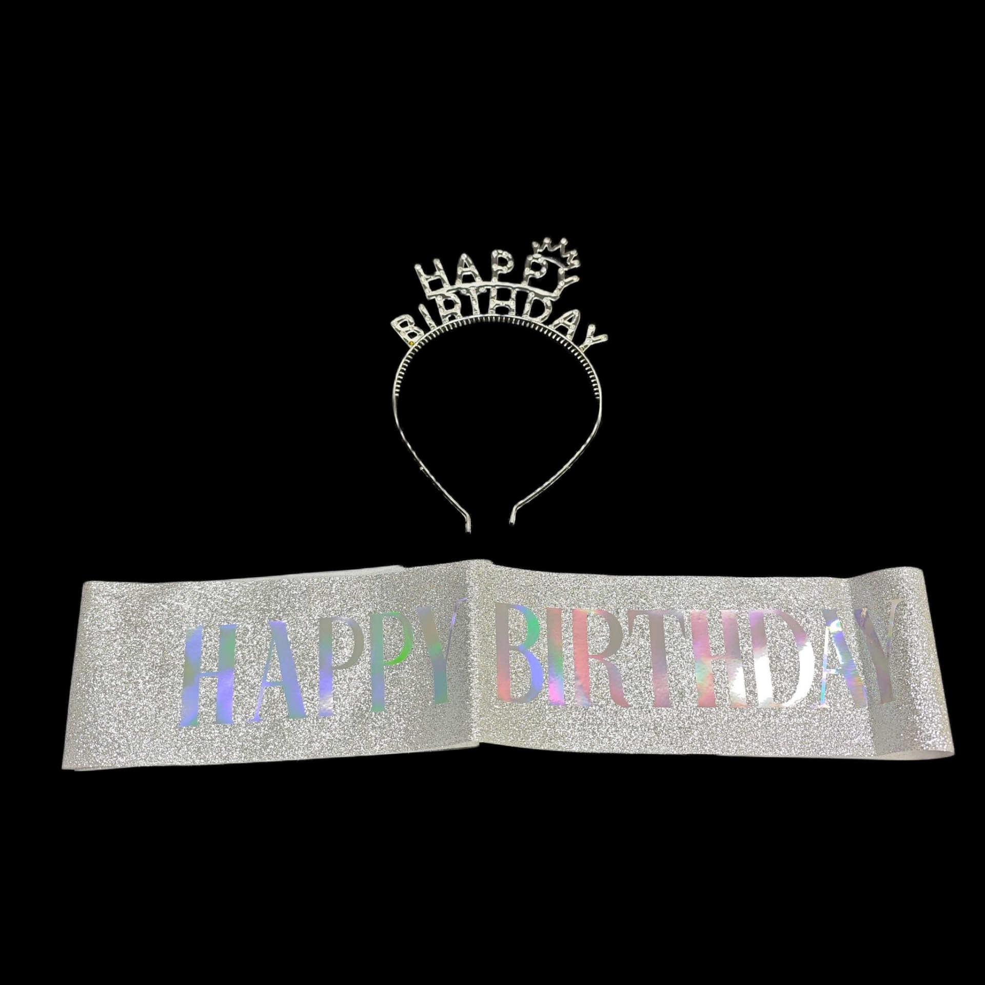 HAPPY BIRTHDAY  METAL TAÇ&KUŞAK TAKIM GÜMÜŞ