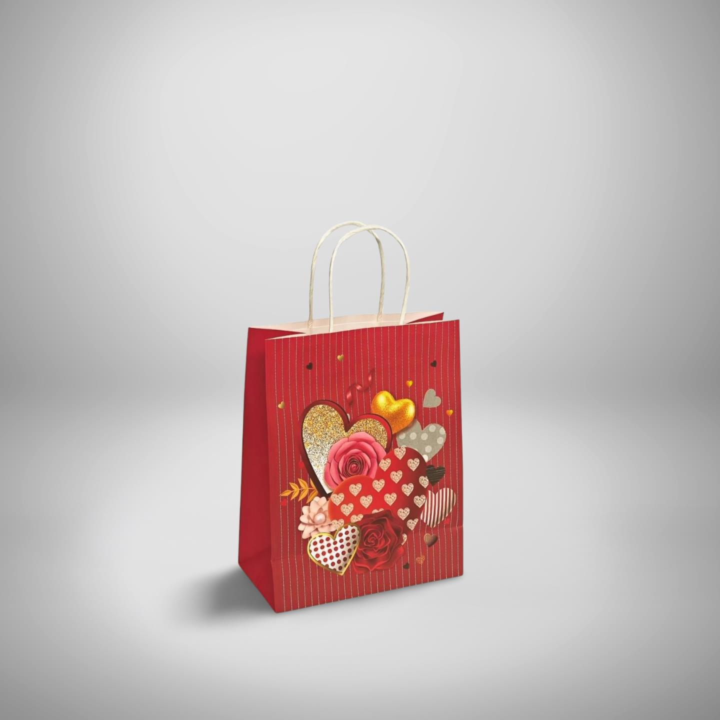 ÇANTA İTHAL İP SAPLI KALP  DESENLİ 21*27*11 12 Lİ