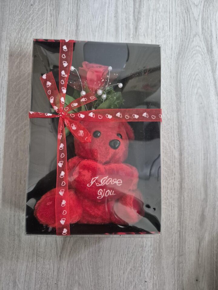 HEDİYELİK SÜS ASETAT KUTU17 CM PELUŞ AYICIK  GÜLLÜ