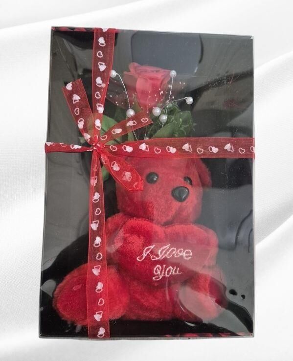 HEDİYELİK SÜS ASETAT KUTU17 CM PELUŞ AYICIK  GÜLLÜ