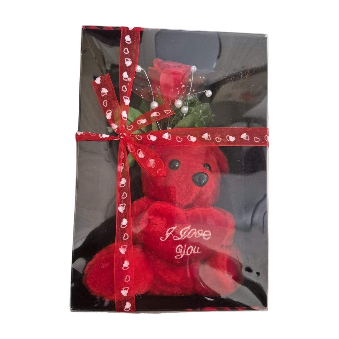 HEDİYELİK SÜS ASETAT KUTU17 CM PELUŞ AYICIK  GÜLLÜ