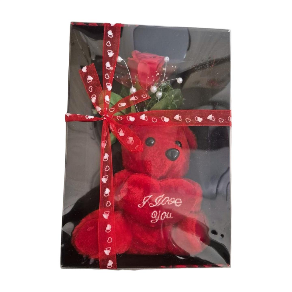 HEDİYELİK SÜS ASETAT KUTU17 CM PELUŞ AYICIK  GÜLLÜ