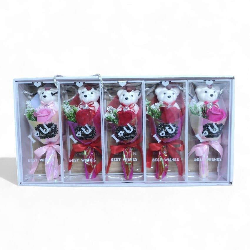 HEDİYELİK SÜS  ASETAT KUTU BUKETLİ AYICIK VE GÜLLÜ