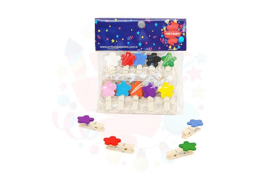 MANDAL TAHTA ÇİÇEK FİGÜRLÜ 10LU