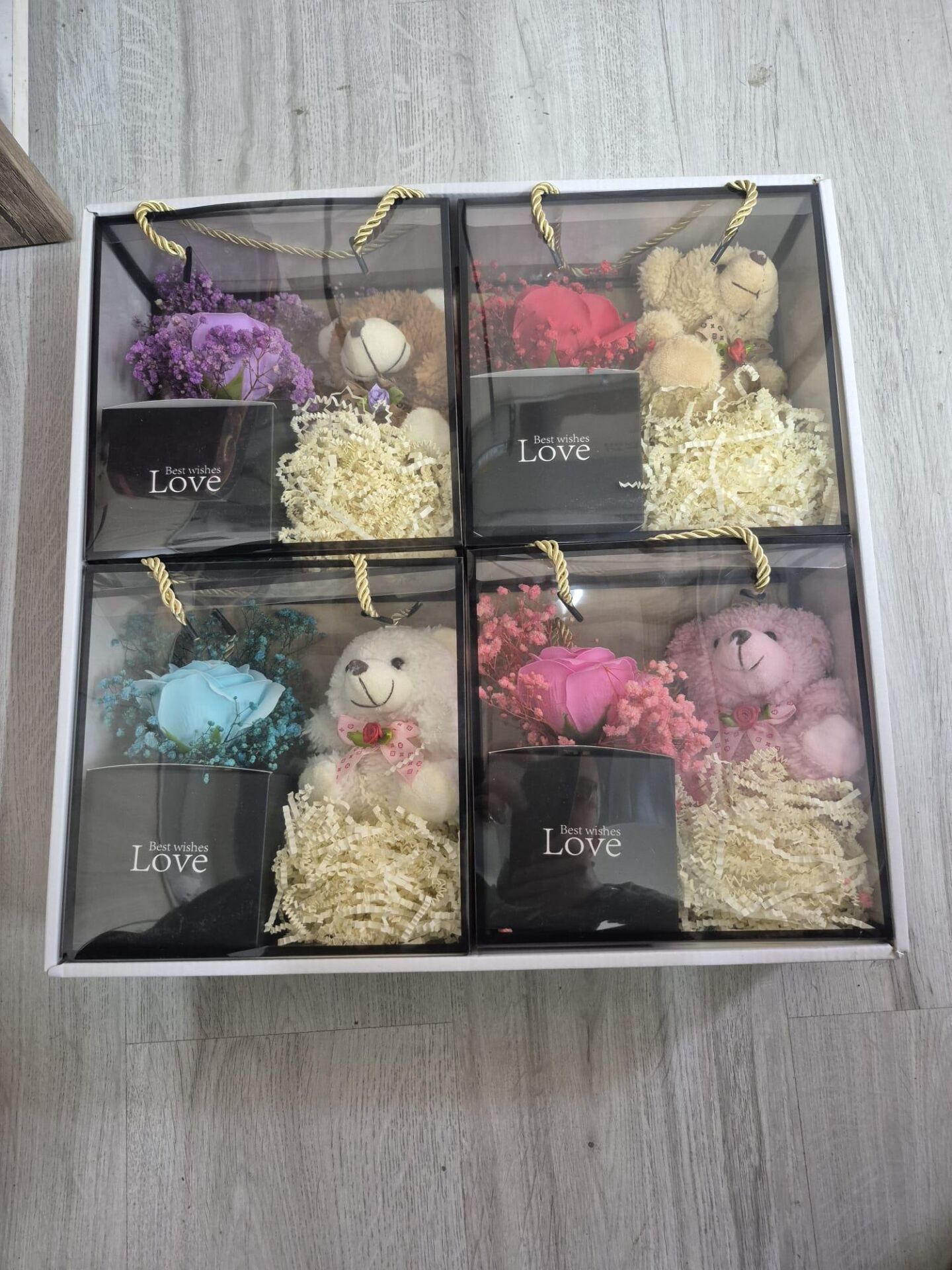 HEDİYELİK SÜS  ASETAT KUTU PELUŞ AYICIK VE GÜLLÜ