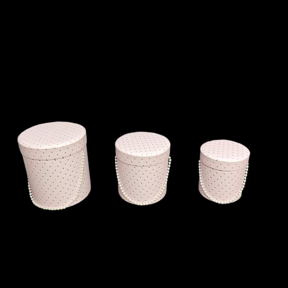 KUTU SİLİNDİR BONCUKLU PEMBE PUANLI 3 LÜ SET