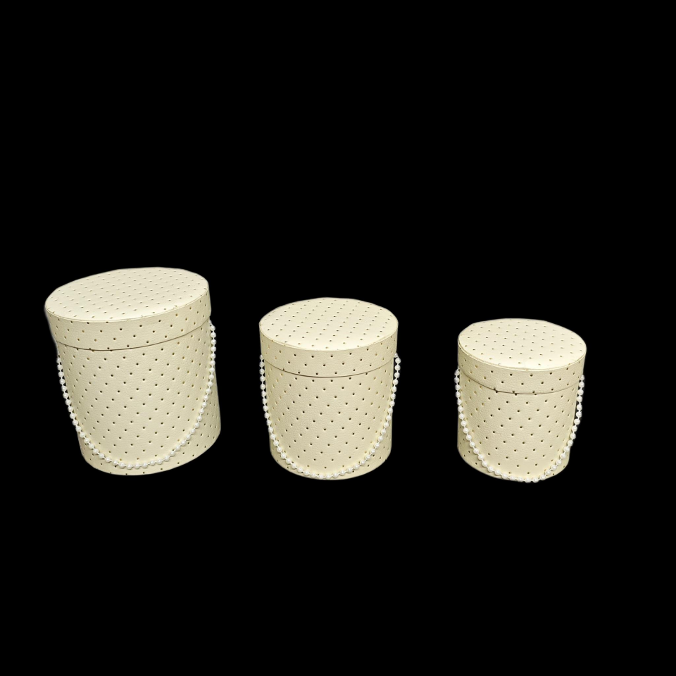 KUTU SİLİNDİR BONCUKLU KREM PUANLI 3 LÜ SET