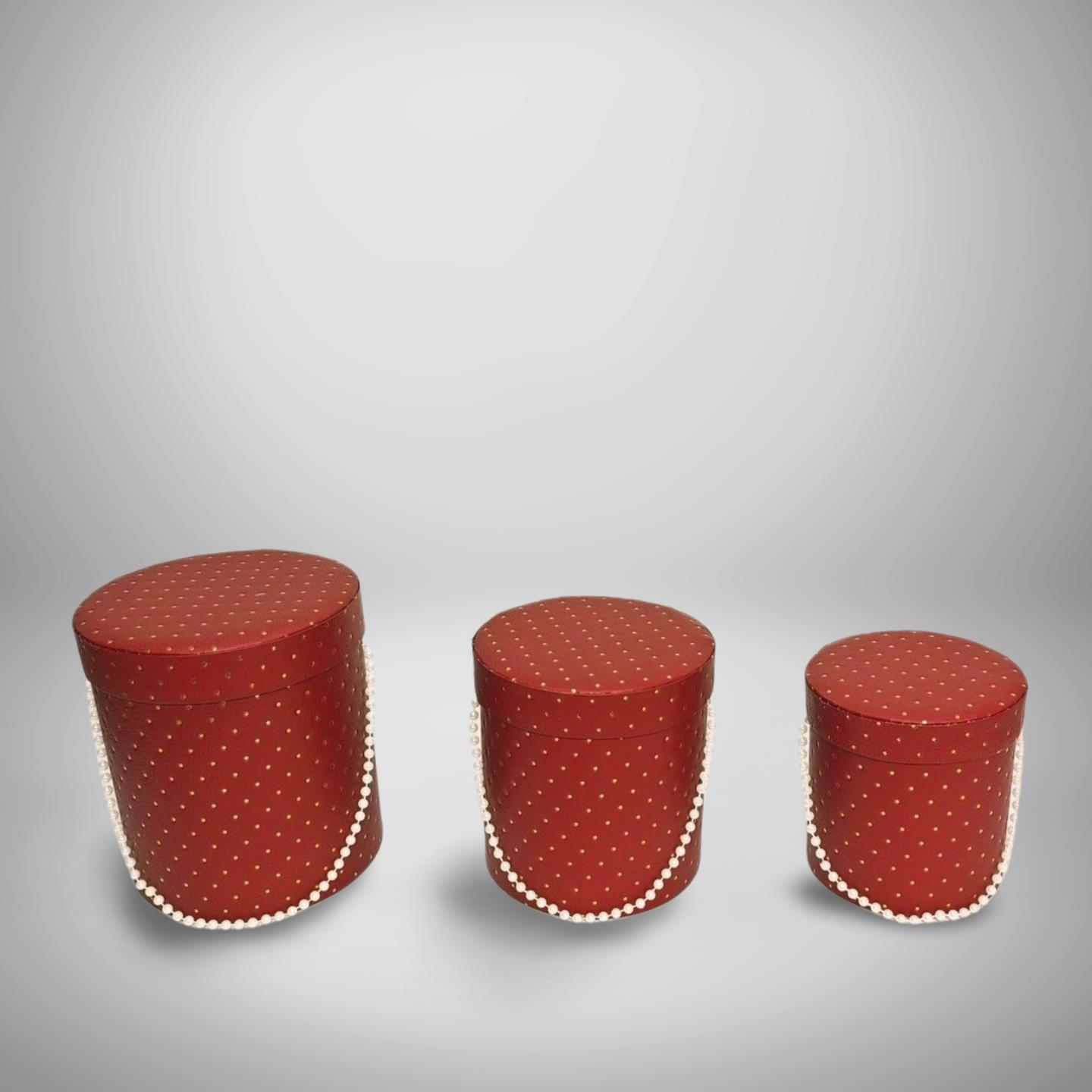 KUTU SİLİNDİR BONCUKLU BORDO PUANLI 3 LÜ SET