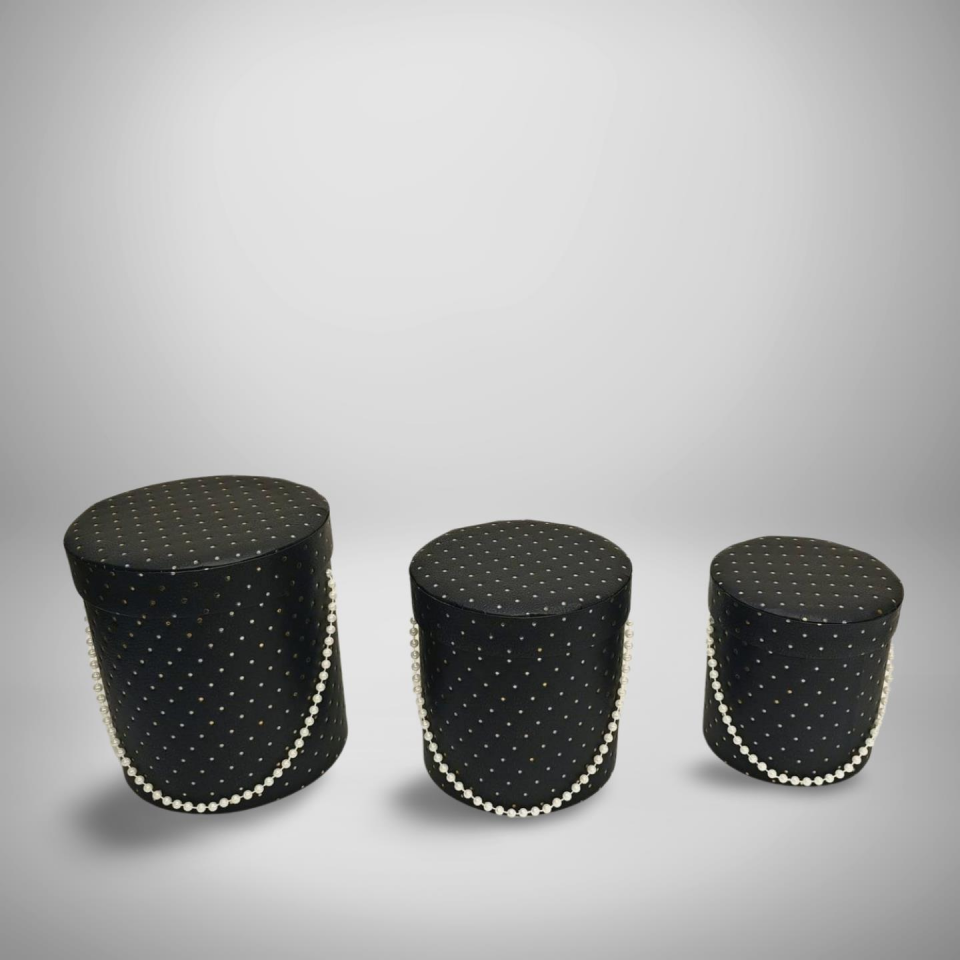 KUTU SİLİNDİR BONCUKLU SİYAH PUANLI 3 LÜ SET