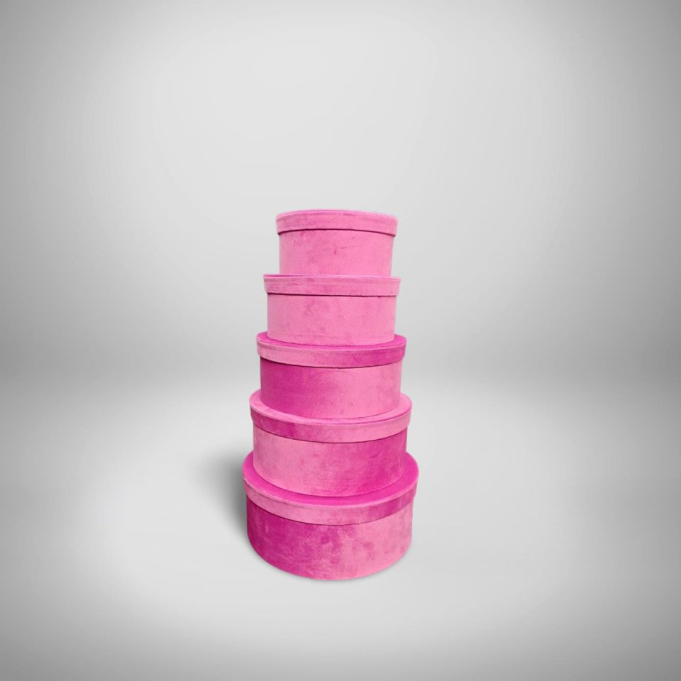 KUTU SİLİNDİR KADİFE KAPLI PEMBE 5 Lİ  SET