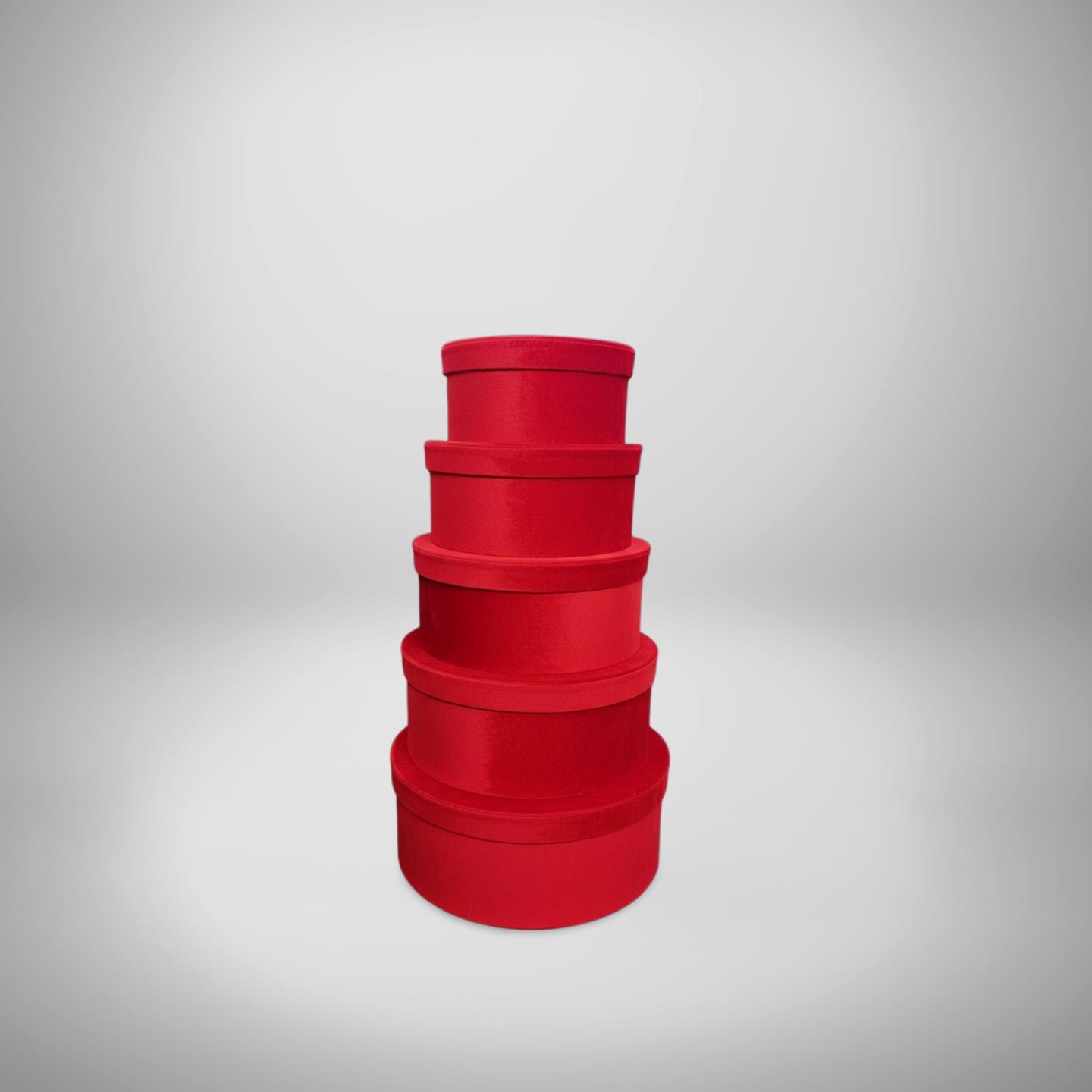 KUTU SİLİNDİR KADİFE KAPLI KIRMIZI 5 Lİ  SET