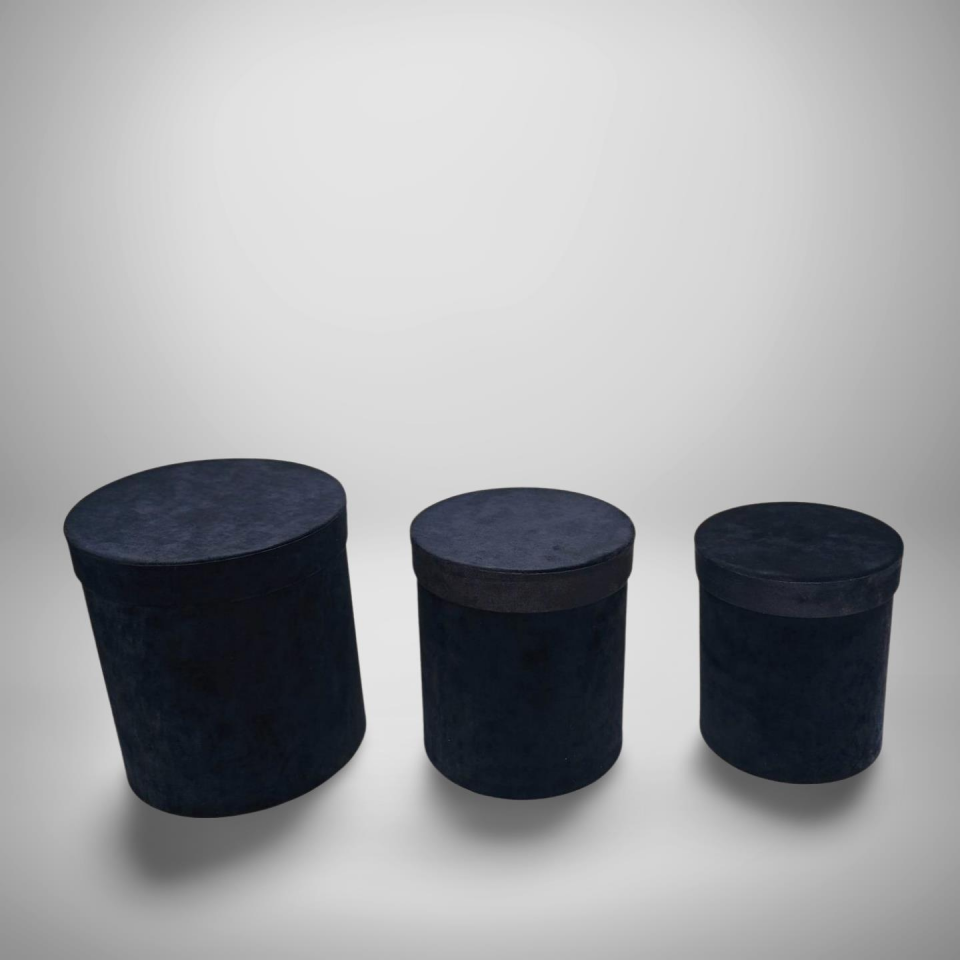 KUTU SİLİNDİR KADİFE KAPLI SİYAH 3 LÜ SET