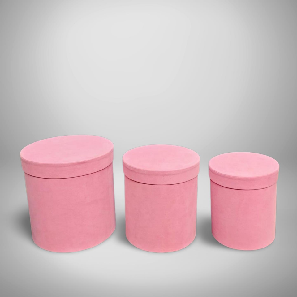 KUTU SİLİNDİR KADİFE KAPLI KIRMIZI 3 LÜ SET