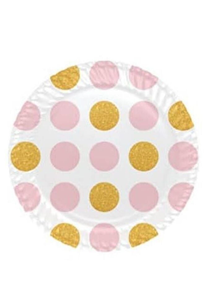 TABAK KARTON PEMBE-ALTIN BÜYÜK PUANLI 23CM 8Lİ