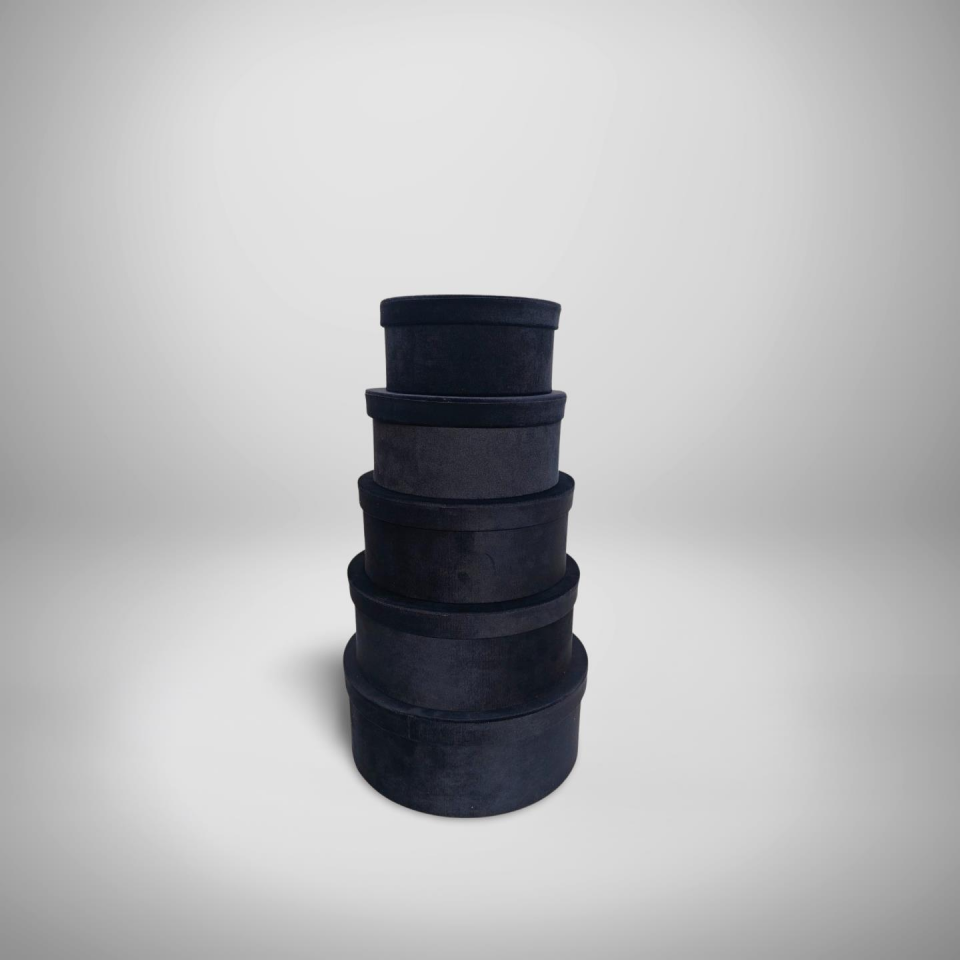 KUTU SİLİNDİR KADİFE KAPLI SİYAH 5 Lİ  SET