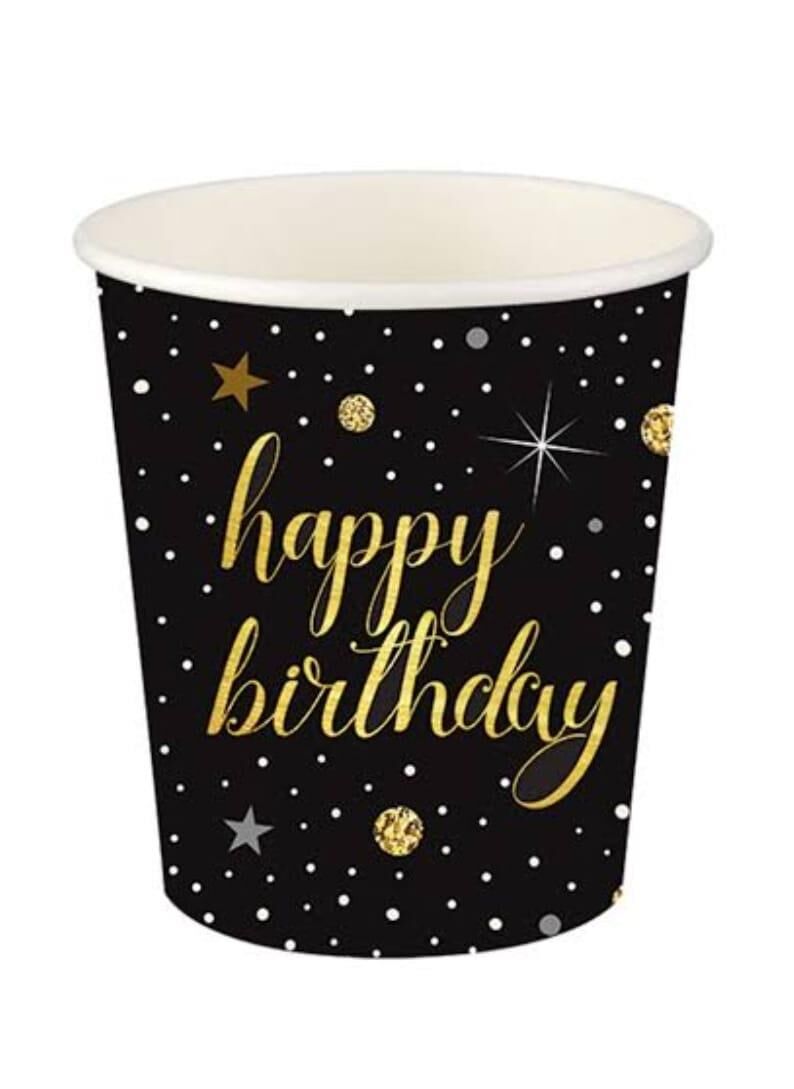 BARDAK KARTON IŞILTILI SİYAH HAPPY 8 OZ 8Lİ