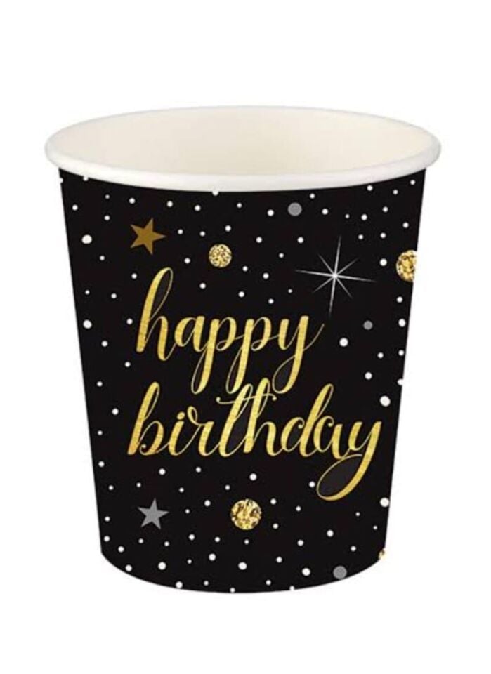 BARDAK KARTON IŞILTILI SİYAH HAPPY 8 OZ 8Lİ