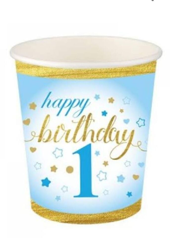 BARDAK KARTON YILDIZLI 1 YAŞ MAVİ HAPPY 8 OZ 8Lİ