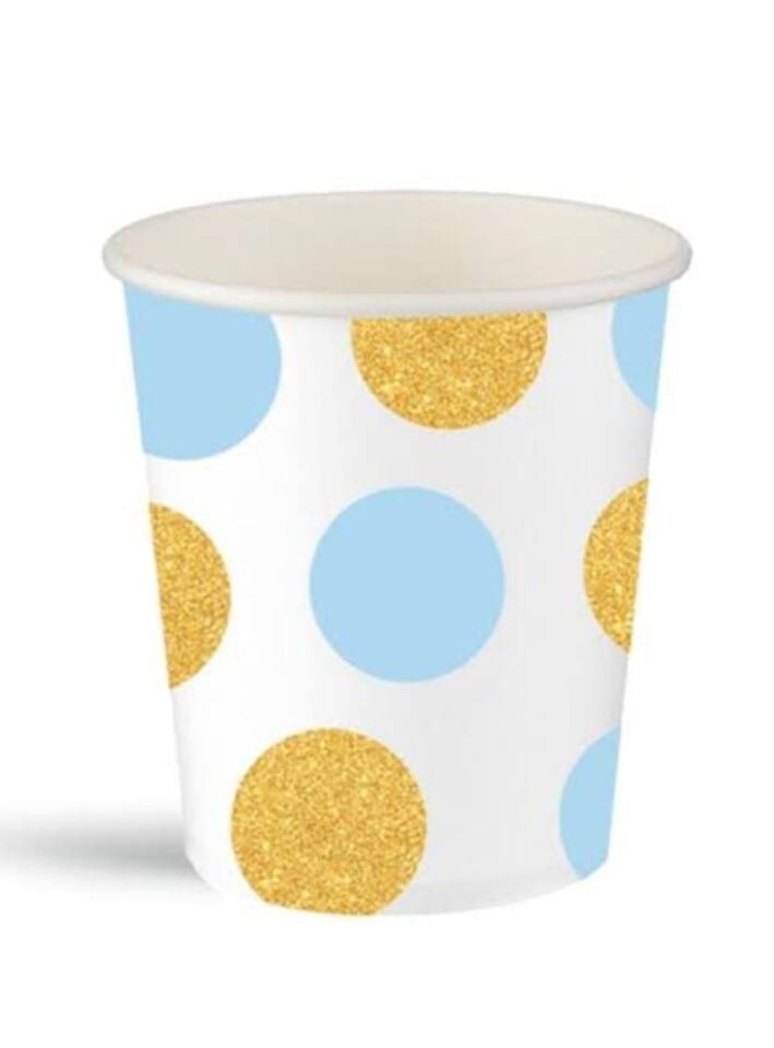 BARDAK KARTON MAVİ-ALTIN BÜYÜK PUANLI 8 OZ 8Lİ