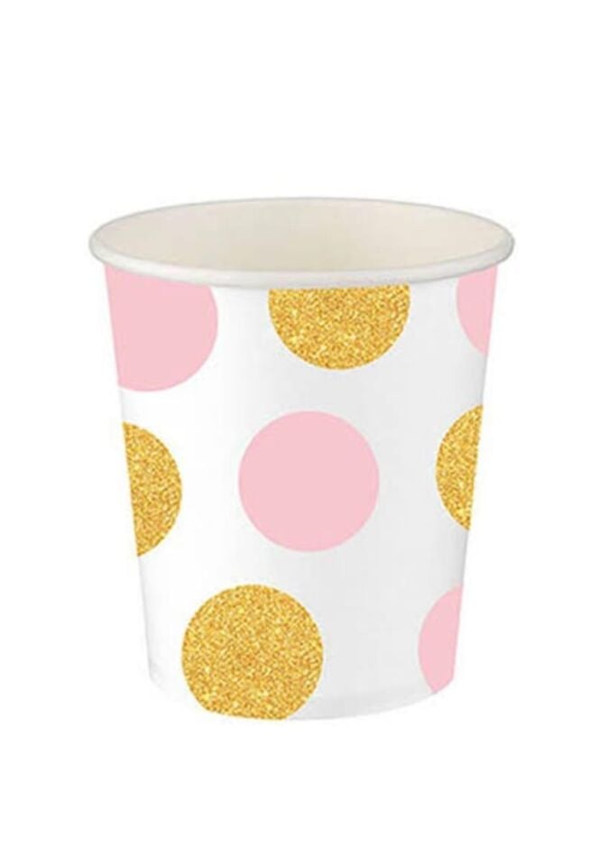 BARDAK KARTON PEMBE-ALTIN BÜYÜK PUANLI 8 OZ 8Lİ