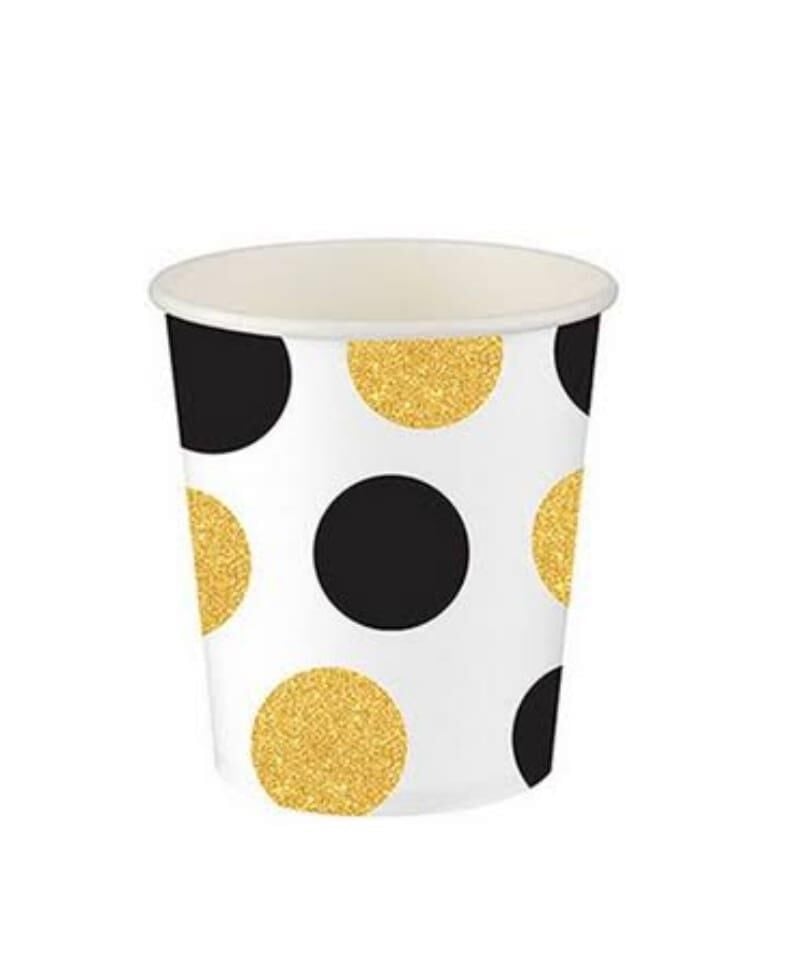 BARDAK KARTON SİYAH-ALTIN BÜYÜK PUANLI 8 OZ 8Lİ
