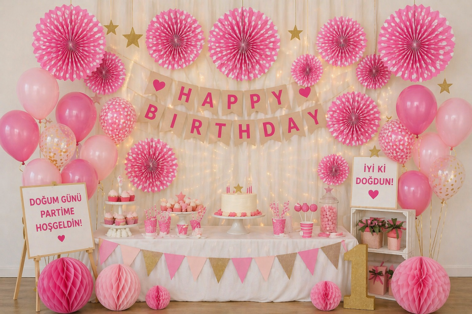 KARTON ÇARK SÜS PUANTİYELİ 40 CM PEMBE