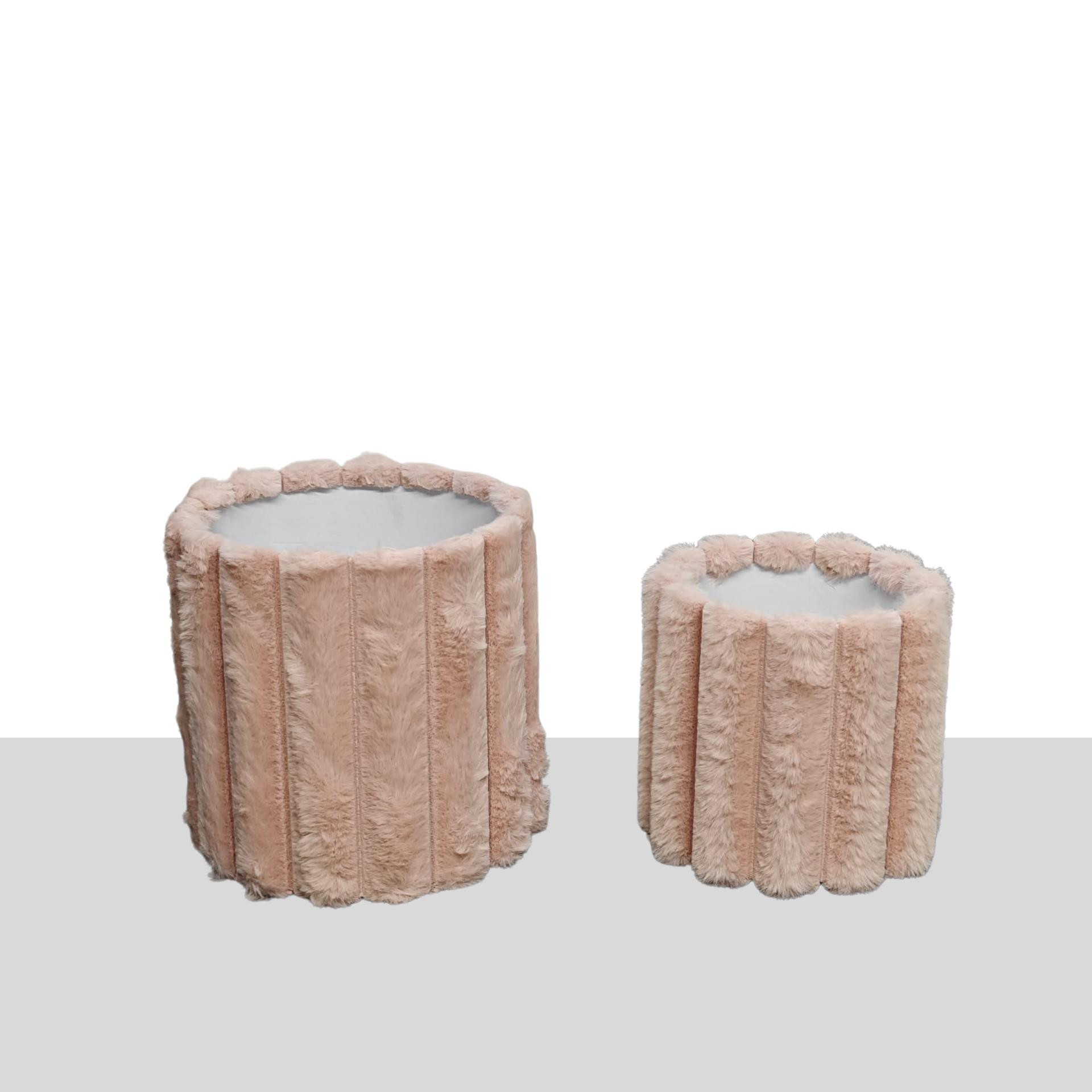 KUTU SİLİNDİR KAPAKSIZ TOZ PEMBE KADİFE 2 Lİ