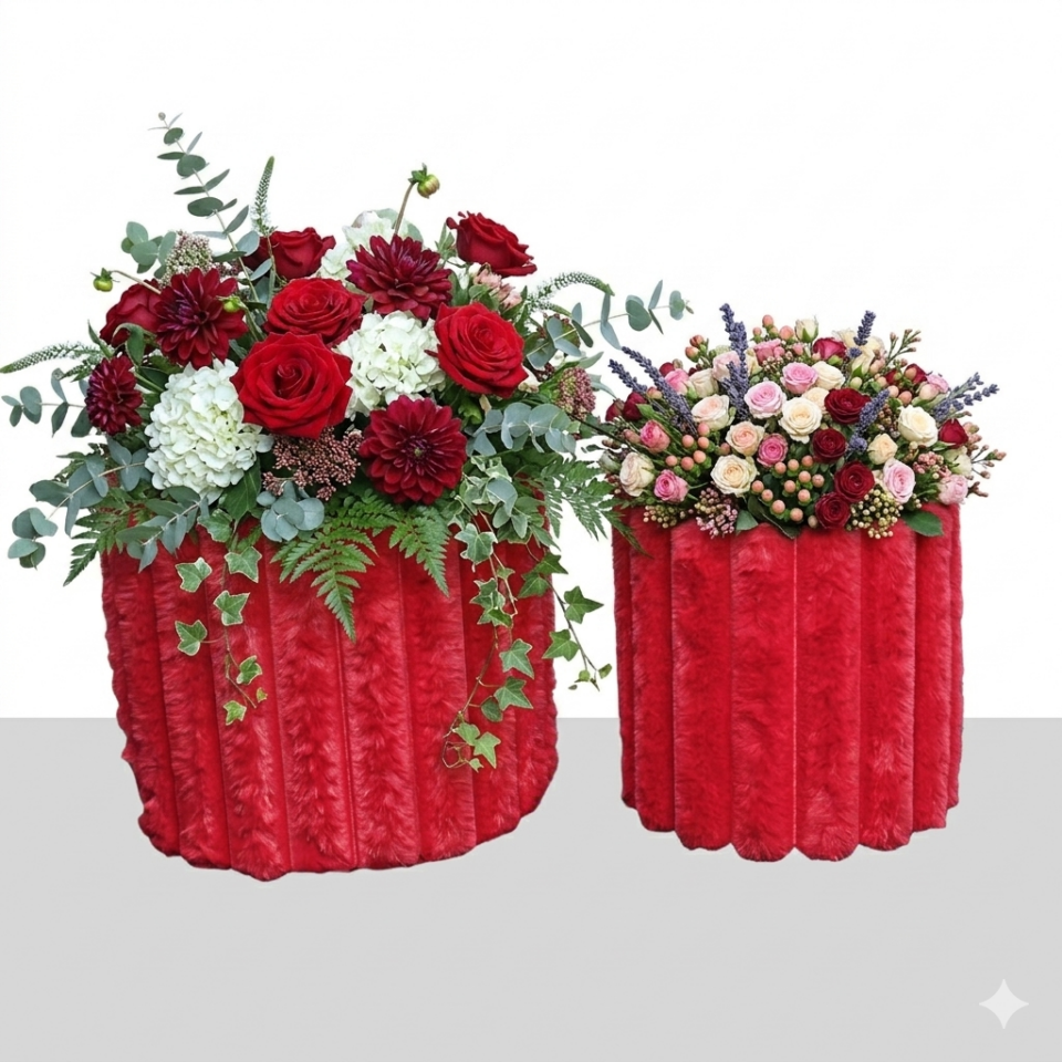 KUTU SİLİNDİR KAPAKSIZ KIRMIZI KADİFE 2 Lİ