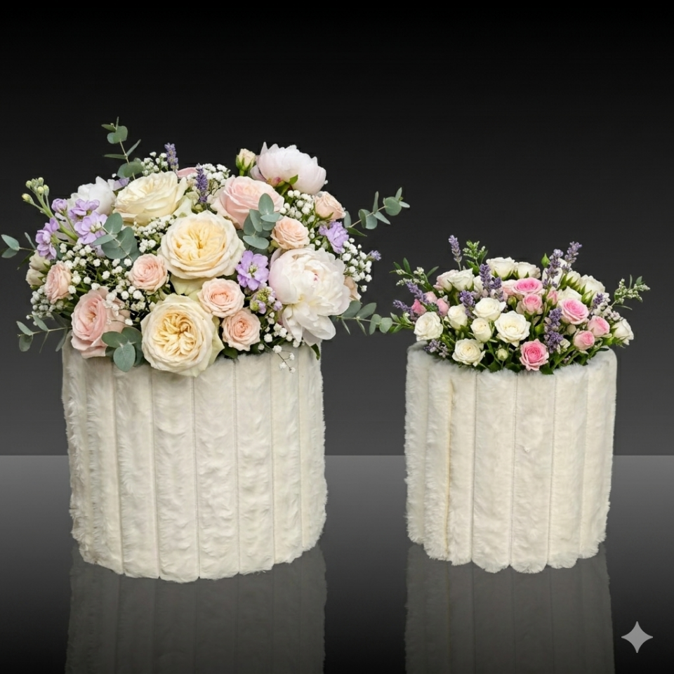 KUTU SİLİNDİR KAPAKSIZ BEYAZ KADİFE 2 Lİ