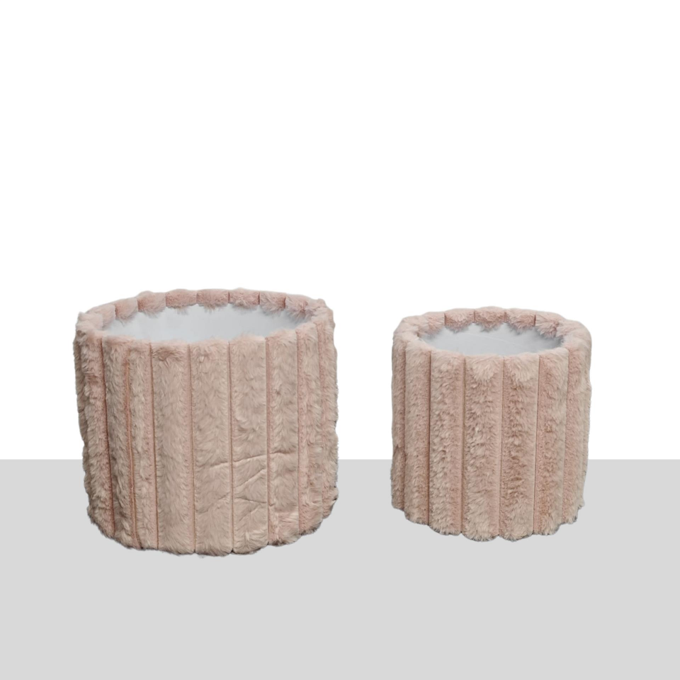 KUTU SİLİNDİR KAPAKSIZ TOZ PEMBE KADİFE 2 Lİ