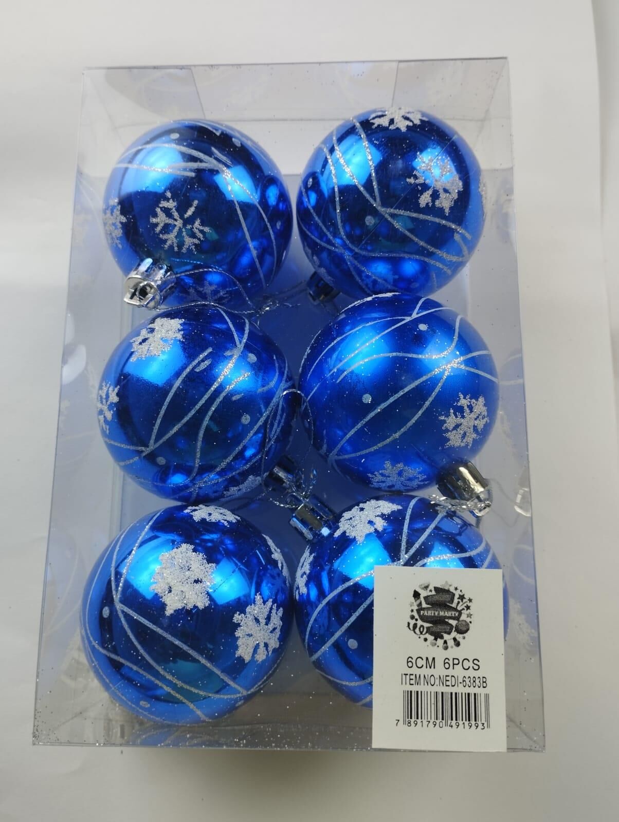 TOP SÜS 6 CM LÜX KAR MOTİFLİ 6 LI MAVİ