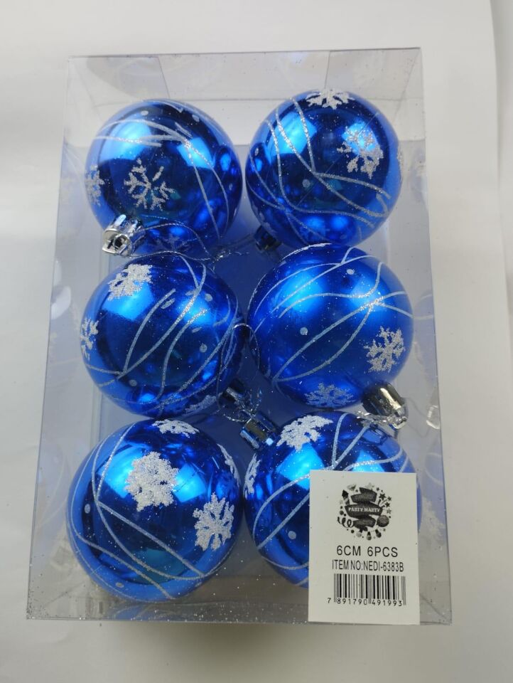 TOP SÜS 6 CM LÜX KAR MOTİFLİ 6 LI MAVİ