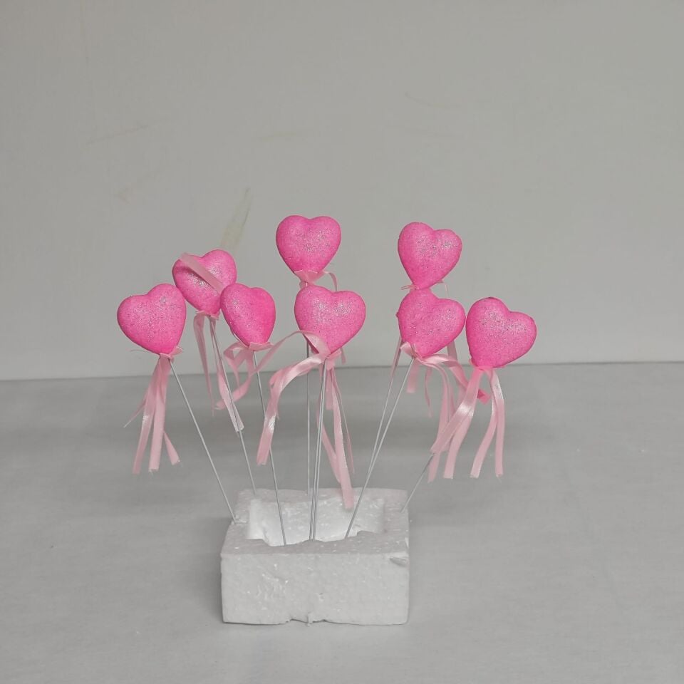 ÇUBUKLU STRAFOR KALP SİMLİ 10 LU ORTA PEMBE