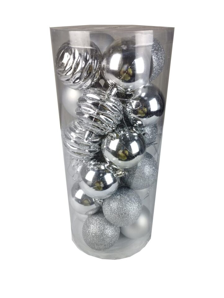 TOP SÜS 6 CM LÜX SİMLİ-MAT-DESENLİ 24 LÜ GÜMÜŞ